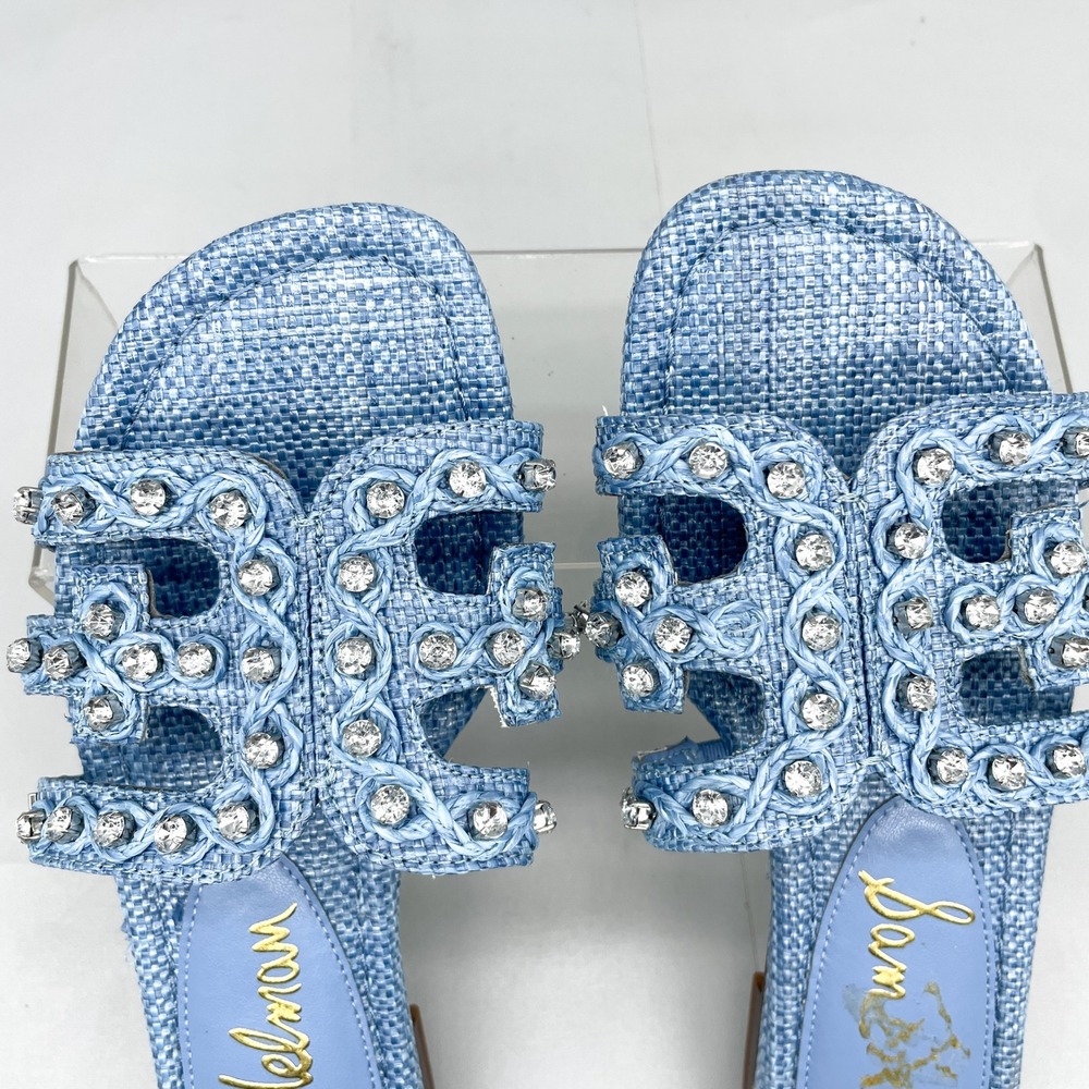 Sam Edelman Womens 6 Bay Jewel Raffia Slide Sandals Shoes Blue Crystal Embellish - Picture 8 of 12